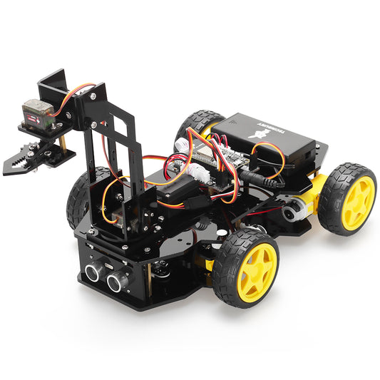Tscinbuny Robotic Arm Car Kit, Acrylic Gripper + Ackermann Chassis & APP Control for ESP32 Automation Projects (No Battery)