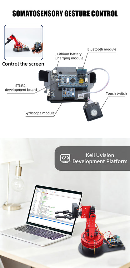 Tscinbuny Smart Four-axis App and Gesture Control 4DOF Mechanical Robot Arm for School STEM Project