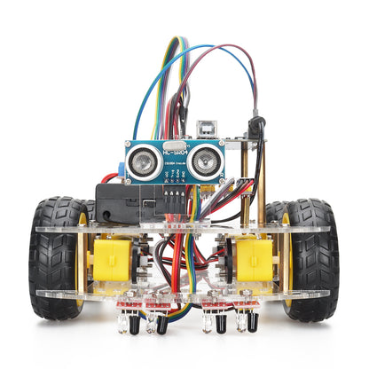 Tscinbuny Smart Robot Car pour Arduino Uno Kit de démarrage, kit éducatif robotique programmable 4WD Évitement d'obstacles avec codes