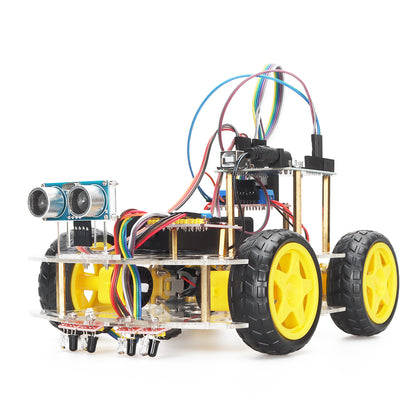 Tscinbuny Smart Robot Car pour Arduino Uno Kit de démarrage, kit éducatif robotique programmable 4WD Évitement d'obstacles avec codes