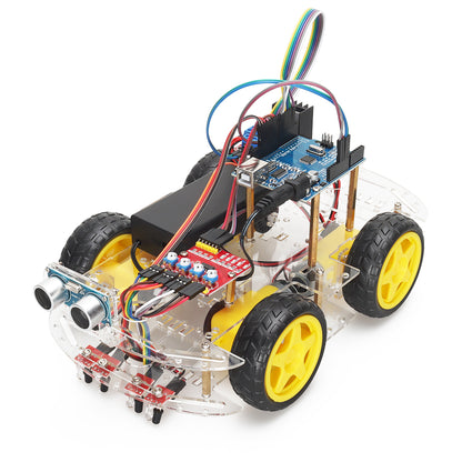 Tscinbuny Smart Robot Car pour Arduino Uno Kit de démarrage, kit éducatif robotique programmable 4WD Évitement d'obstacles avec codes