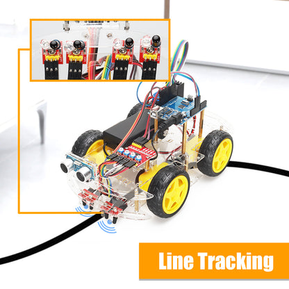 Tscinbuny Smart Robot Car pour Arduino Uno Kit de démarrage, kit éducatif robotique programmable 4WD Évitement d'obstacles avec codes