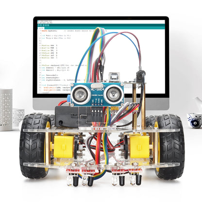 Tscinbuny Smart Robot Car pour Arduino Uno Kit de démarrage, kit éducatif robotique programmable 4WD Évitement d'obstacles avec codes