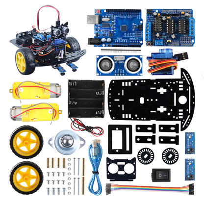 Kit de voiture robot intelligente Tscinbuny 2WD pour Arduino Uno, kit éducatif complet pour robot programmable avec suivi de ligne de codes, évitement d'obstacles