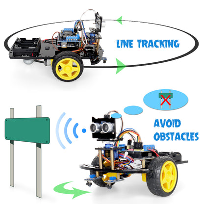 Kit de voiture robot intelligente Tscinbuny 2WD pour Arduino Uno, kit éducatif complet pour robot programmable avec suivi de ligne de codes, évitement d'obstacles