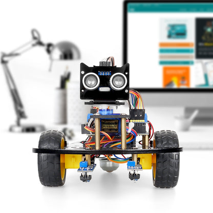 Kit de voiture robot intelligente Tscinbuny 2WD pour Arduino Uno, kit éducatif complet pour robot programmable avec suivi de ligne de codes, évitement d'obstacles