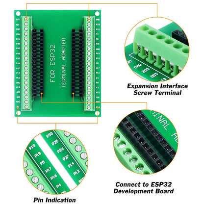 ESP32 Super Breakout Board 38-polig – Mit 3 Ausgangsarten (2,54 Mm Stecker/Buchse & 3,81 Mm Klemmen) ESP32 Terminal Breakout Board ESP32 Super Breakout Board 38-polig – Mit 3 Ausgangsarten (2,54 Mm Stecker/Buchse & 3,81 Mm Klemmen) ESP32 Terminal Breakout Board