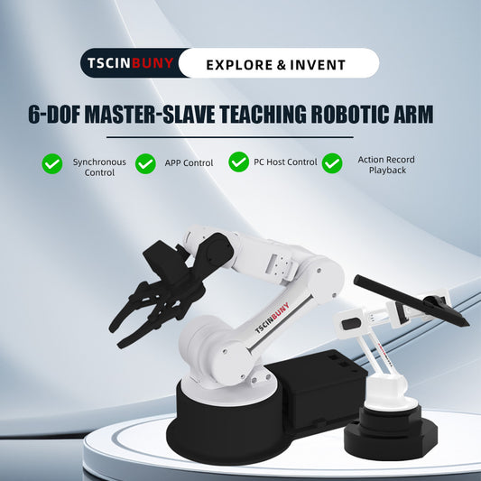 TSCINBUNY 6-DOF Master-Slave Teaching Robotic Arm Kit, Open-Source Robot Manipulator with Motion Recording & Playback