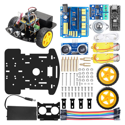 Tscinbuny Kit de voiture robot intelligent pour Arduino Nano Kit de démarrage complet, châssis de robot d'évitement d'obstacles 2WD Kit éducatif de robot programmable avec codes pour débutants