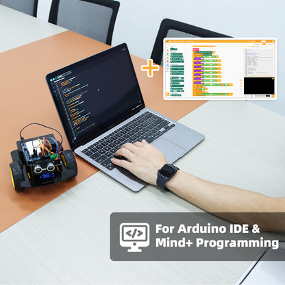 Tscinbuny Robot pour Arduino Kit de développement Wifi, Kit éducatif pour robot programmable avec codes et application, châssis de robot 2WD Robotique d'évitement d'obstacles