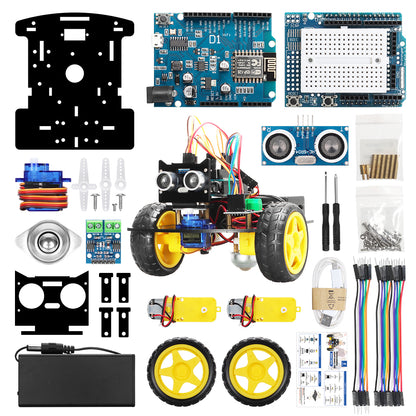 Tscinbuny Robot pour Arduino Kit de développement Wifi, Kit éducatif pour robot programmable avec codes et application, châssis de robot 2WD Robotique d'évitement d'obstacles