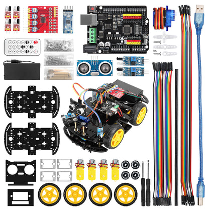 Kit de voiture robotique intelligente Tscinbuny pour projet Arduino, kit éducatif de robot programmable avec application, châssis de robot 4WD, évitement d'obstacles, suivi de ligne avec codes pour débutants