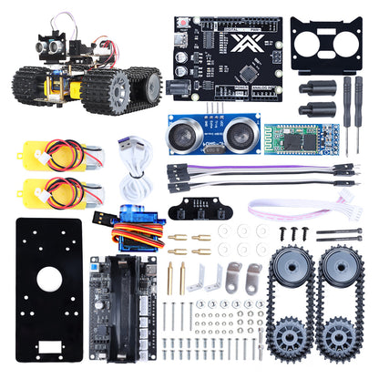 Tscinbuny Smart Robot Car pour Arduino Kit complet professionnel, kit éducatif de robot programmable avec application et codes, kit robotique 2WD Tank Crawler avec module rechargeable 18650