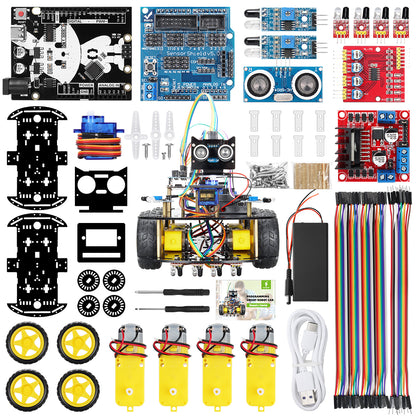 Kit de voiture robot Tscinbuny pour projet Arduino Uno, robot programmable avec codes, 4 roues motrices avec roues en caoutchouc, kit complet de suivi de ligne d'évitement d'obstacles