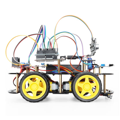 Kit de voiture robot Tscinbuny pour projet Arduino Uno, robot programmable avec codes, 4 roues motrices avec roues en caoutchouc, kit complet de suivi de ligne d'évitement d'obstacles