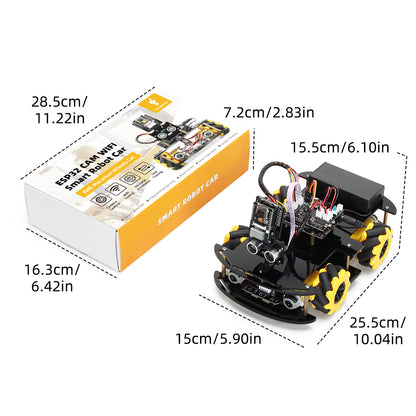 Tscinbuny ESP32 Robot pour Arduino Uno Kit de démarrage, kit éducatif pour robot programmable, châssis de roue omnidirectionnel 4WD 60 mm avec application Wifi, évitement d'obstacles, suivi de ligne, ensemble de voiture intelligente