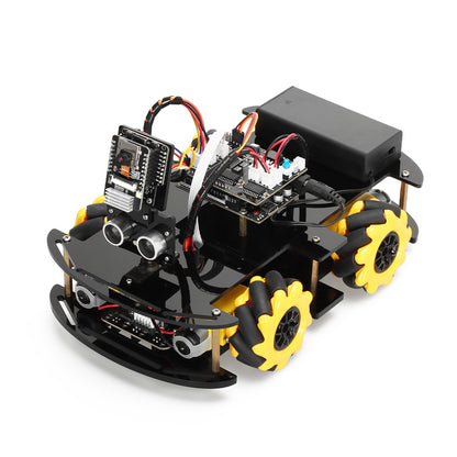 Tscinbuny ESP32 Robot pour Arduino Uno Kit de démarrage, kit éducatif pour robot programmable, châssis de roue omnidirectionnel 4WD 60 mm avec application Wifi, évitement d'obstacles, suivi de ligne, ensemble de voiture intelligente