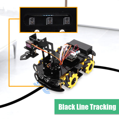 Kit robot Tscinbuny pour bras robotique Arduino, kit éducatif robot programmable avec codes, châssis 4WD avec roue Onmi de 60 mm, suivi de ligne d'évitement d'obstacles avec application