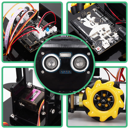 Kit robot Tscinbuny pour bras robotique Arduino, kit éducatif robot programmable avec codes, châssis 4WD avec roue Onmi de 60 mm, suivi de ligne d'évitement d'obstacles avec application