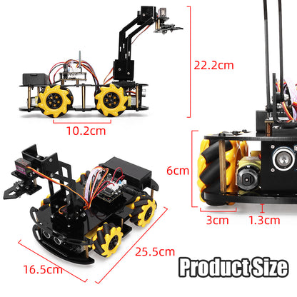 Kit robot Tscinbuny pour bras robotique Arduino, kit éducatif robot programmable avec codes, châssis 4WD avec roue Onmi de 60 mm, suivi de ligne d'évitement d'obstacles avec application