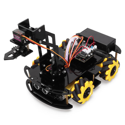 Kit robot Tscinbuny pour bras robotique Arduino, kit éducatif robot programmable avec codes, châssis 4WD avec roue Onmi de 60 mm, suivi de ligne d'évitement d'obstacles avec application