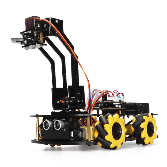 Kit robot Tscinbuny pour bras robotique Arduino, kit éducatif robot programmable avec codes, châssis 4WD avec roue Onmi de 60 mm, suivi de ligne d'évitement d'obstacles avec application