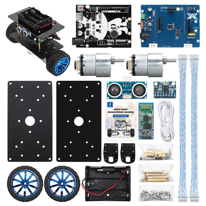 Tscinbuny Kit de robot auto-équilibré pour Arduino Uno, kit éducatif de robot programmable avec application, châssis de moteur en métal 2WD DC 12V 333RPM Kit de voiture robotique avec codes