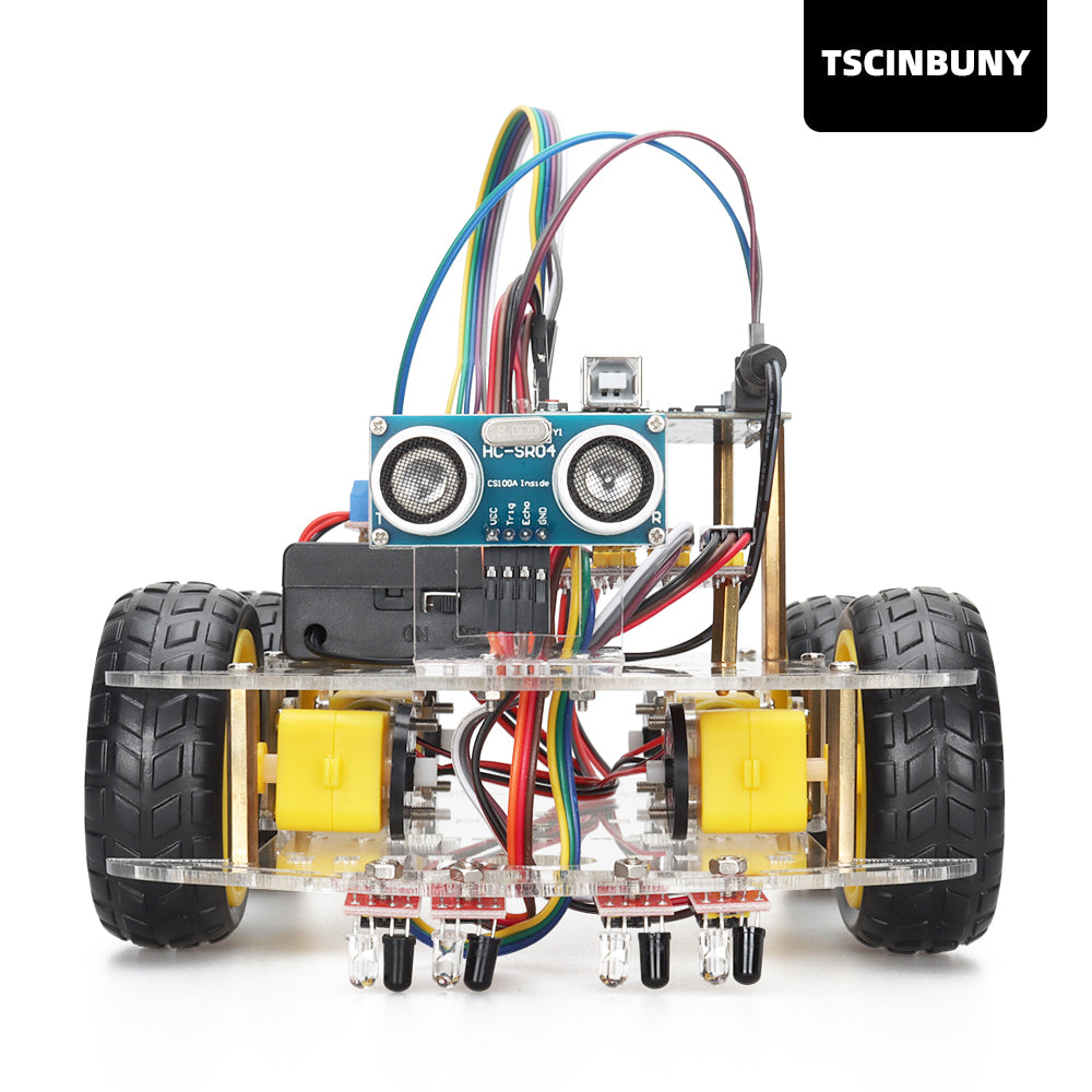 TSCINBUNY Arduino UNO Circuit Board Programmable IDE Smart Robot/Robotic Car Kit Upgraded with Obstacle-Avoidable System Components 66mm Wide Four-Matic Wheels