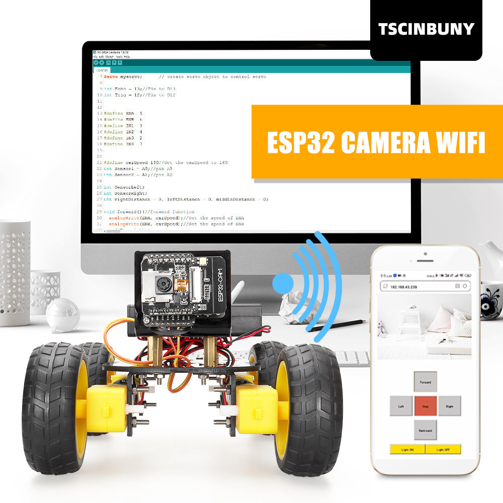 Huayuxin Wireless WiFi Robot Kit ESP32-CAM Development Board Programming  Toy Car Robotic Kit 
