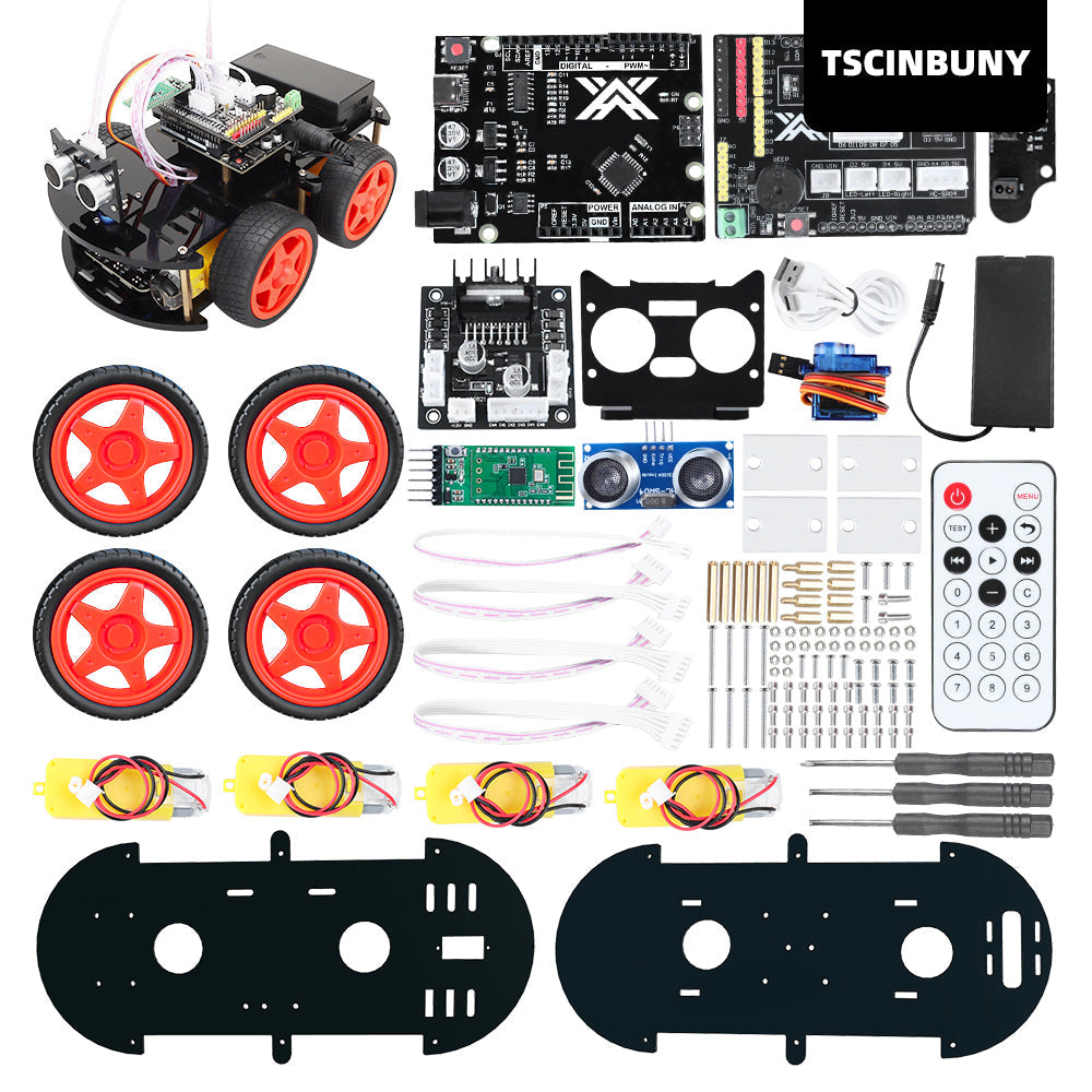TSCINBUNY Arduino UNO Circuit Board Programmable IDE Smart Robot/Robotic Car Kit with Obstacle-Avoidable System Components Upgraded Four-Matic Wheels