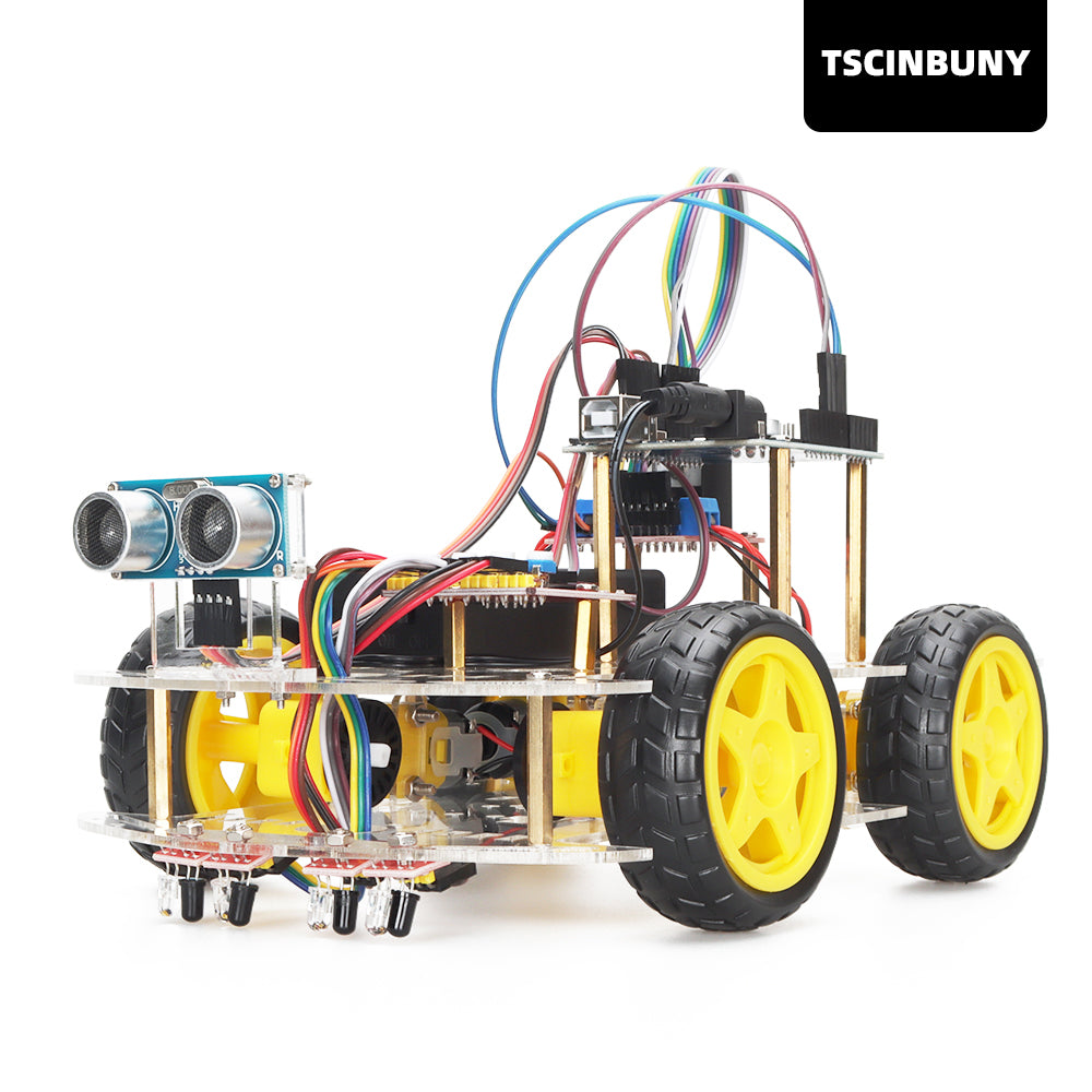 TSCINBUNY Arduino UNO Circuit Board Programmable IDE Smart Robot/Robotic Car Kit Upgraded with Obstacle-Avoidable System Components 66mm Wide Four-Matic Wheels