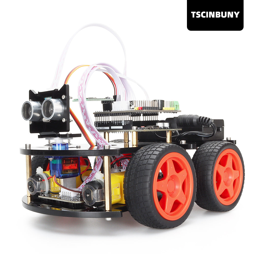 TSCINBUNY Arduino UNO Circuit Board Programmable IDE Smart Robot/Robotic Car Kit with Obstacle-Avoidable System Components Upgraded Four-Matic Wheels