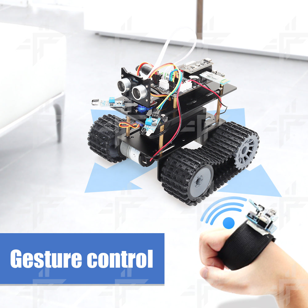 TSCINBUNY Arduino Upgraded RF-Nano Bluetooth Programmable IDE Smart Robot/Robotic Car Kit with Gesture-Control Obstacle-Avoidable System Components 4-Matic Tank Caterpillar Bands