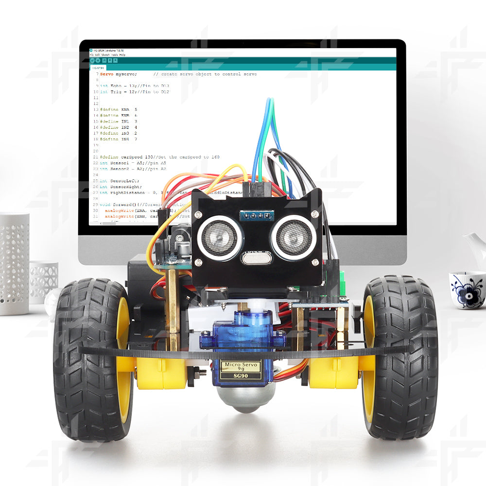 TSCINBUNY Arduino School Science ESP8266 12E Programmable IDE Smart Robot/Robotic Car Kit with Obstacle-Avoidable System Components Guide-Roller-Ball 2-Matic Wheels