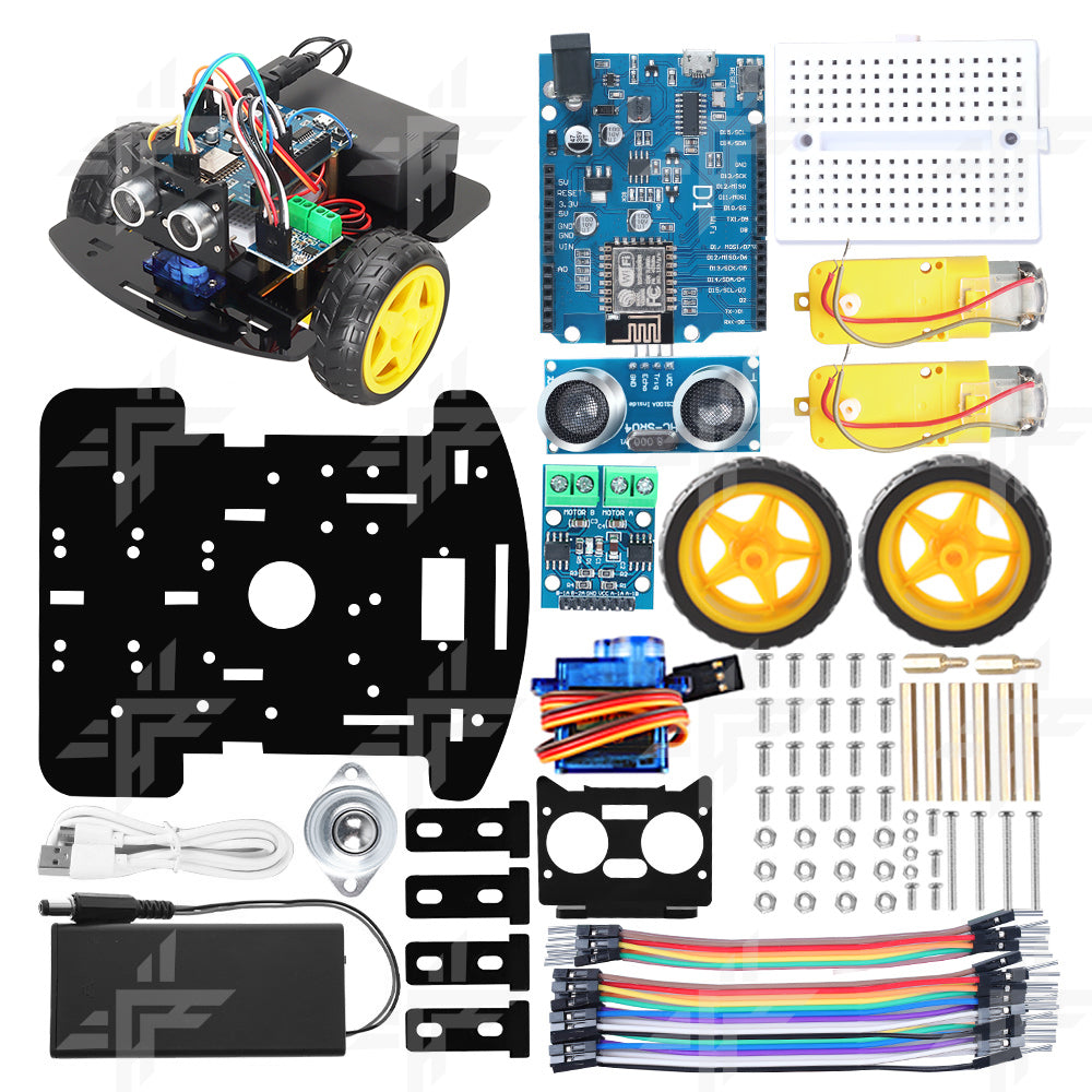 TSCINBUNY Arduino School Science ESP8266 12E Programmable IDE Smart Robot/Robotic Car Kit with Obstacle-Avoidable System Components Guide-Roller-Ball 2-Matic Wheels