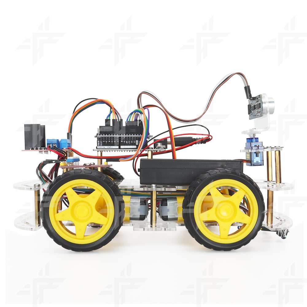 TSCINBUNY Arduino Micro-Switch Bluetooth 328P UNO Rev3 C++ Programmable IDE Smart Robot/Robotic Car Kit with Obstacle-Avoidable Route-Tracking System Components Four-Matic Wheels