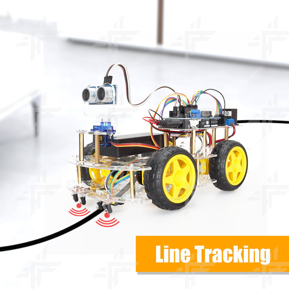 TSCINBUNY Arduino Micro-Switch Bluetooth 328P UNO Rev3 C++ Programmable IDE Smart Robot/Robotic Car Kit with Obstacle-Avoidable Route-Tracking System Components Four-Matic Wheels