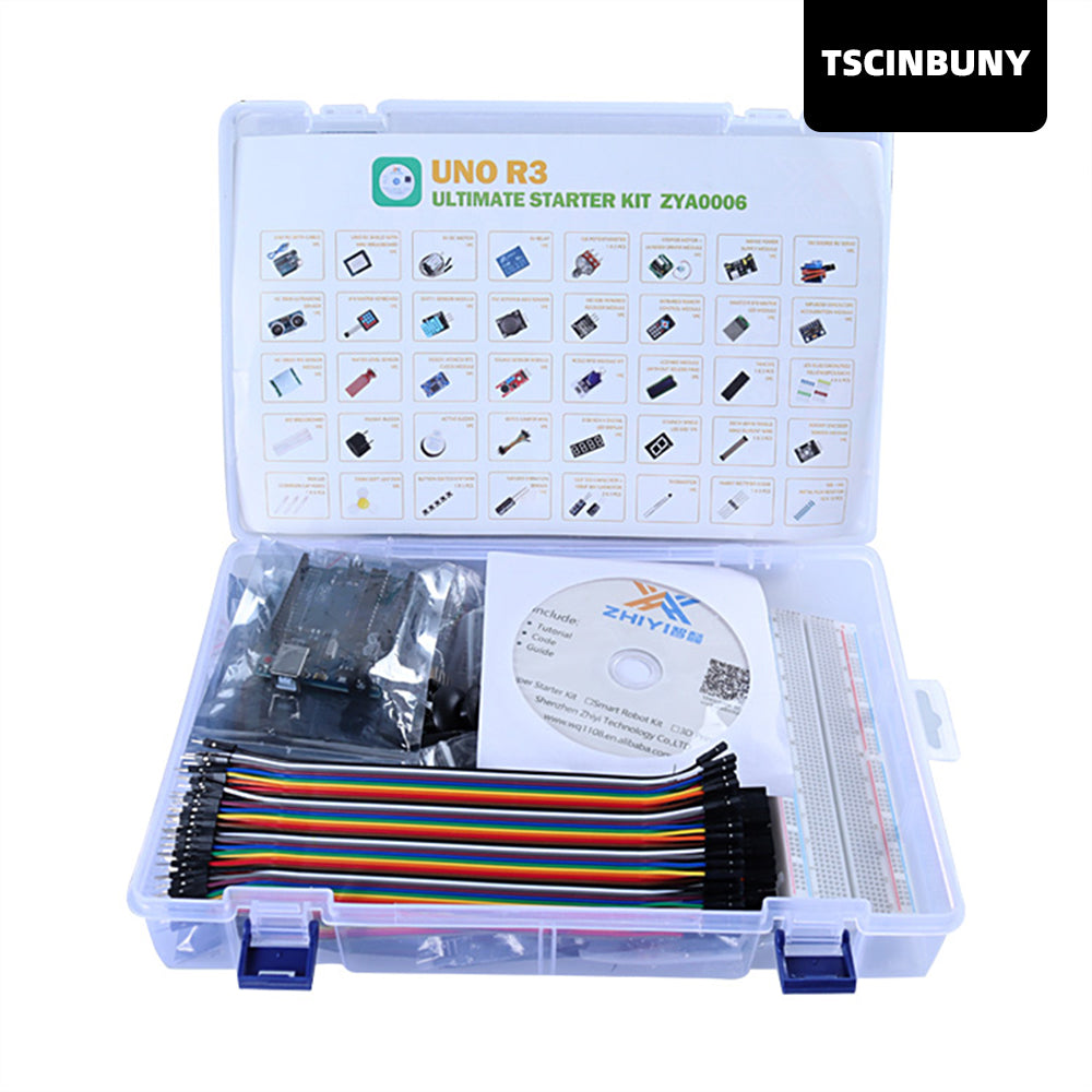 TSCINBUNY Upgraded Integrated Circuit UNO Rev3 Board with Electronic Components, Medium 40-in-1 Stem Starter Kit with Arduino IDE