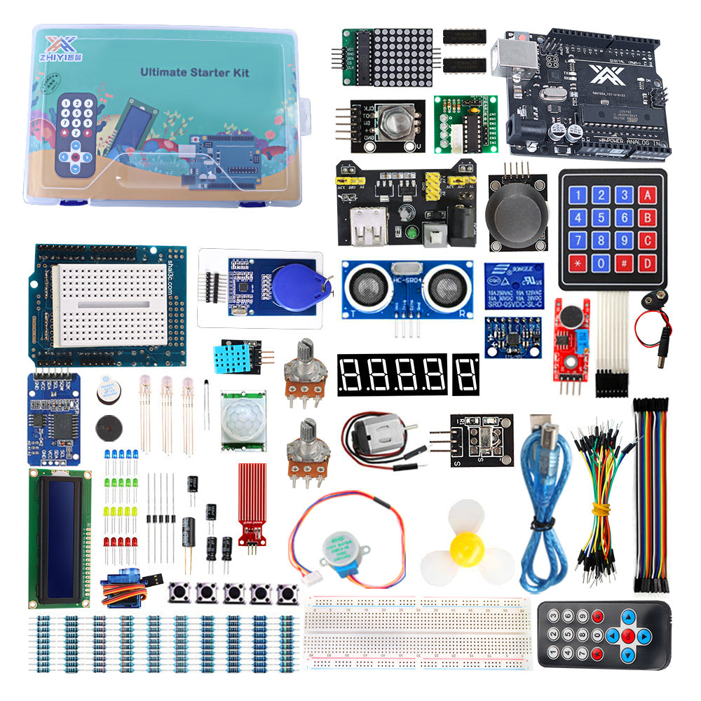 TSCINBUNY Upgraded Integrated Circuit UNO Rev3 Board with Electronic Components, Medium 40-in-1 Stem Starter Kit with Arduino IDE